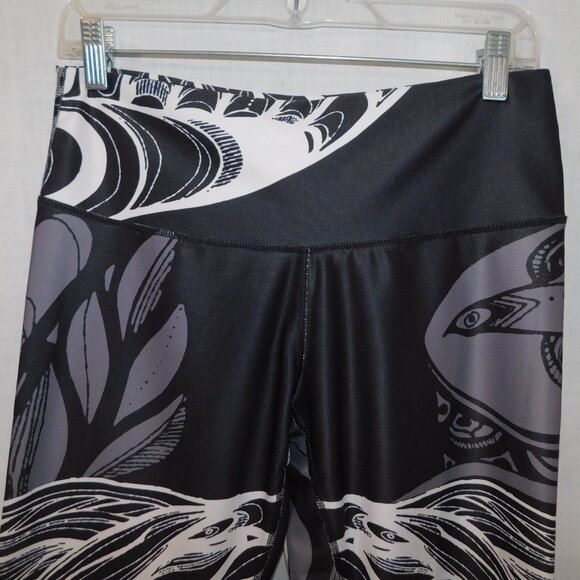 NoMiNou Womens M Black White Gray Indigenous Native Full Length Leggings - Picture 2 of 9